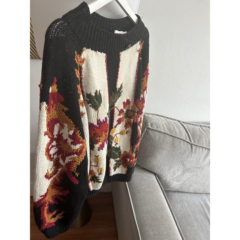 Vtg Floral Embroidery  Novelity Sweater L/XL Grandma  Oversized Cottage